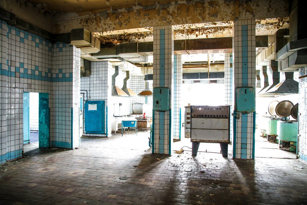 Interior of abandoned building in Pyramiden ghost town