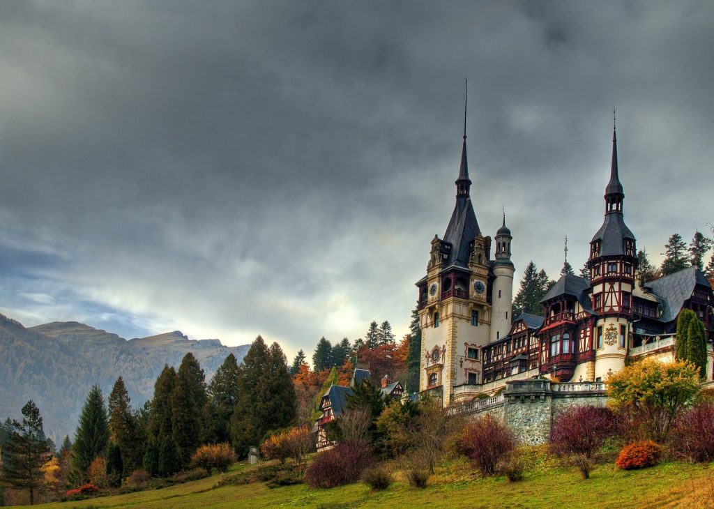 Peleș Castle and surrounding mountains