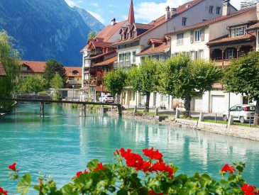 View of Interlaken with houses and river